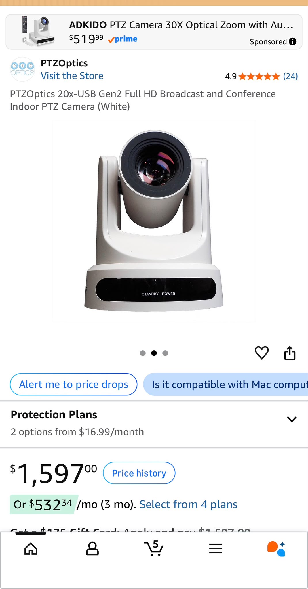 PTZOptics 20X-USB Gen2 Full HD PTZ Camera White