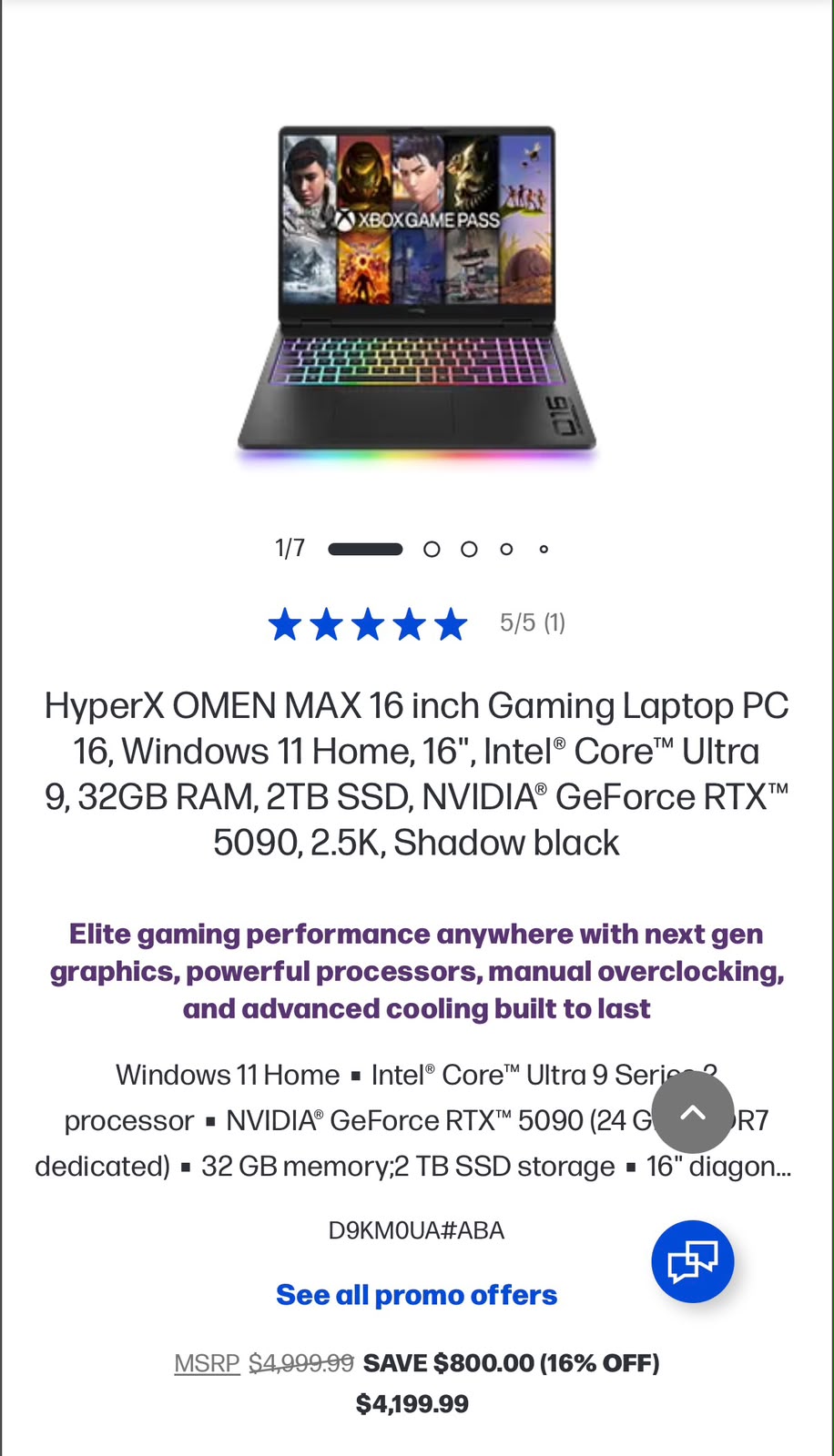 HyperX OMEN MAX 16 Gaming Laptop Core Ultra 9 32GB RAM 2TB SSD RTX 5090 Shadow Black